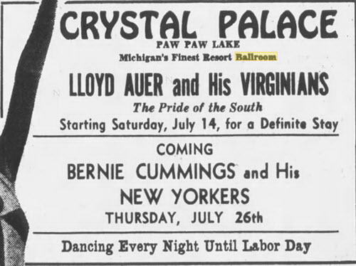 Crystal Palace Ballroom at Paw Paw Lake - 14 Jul 1934